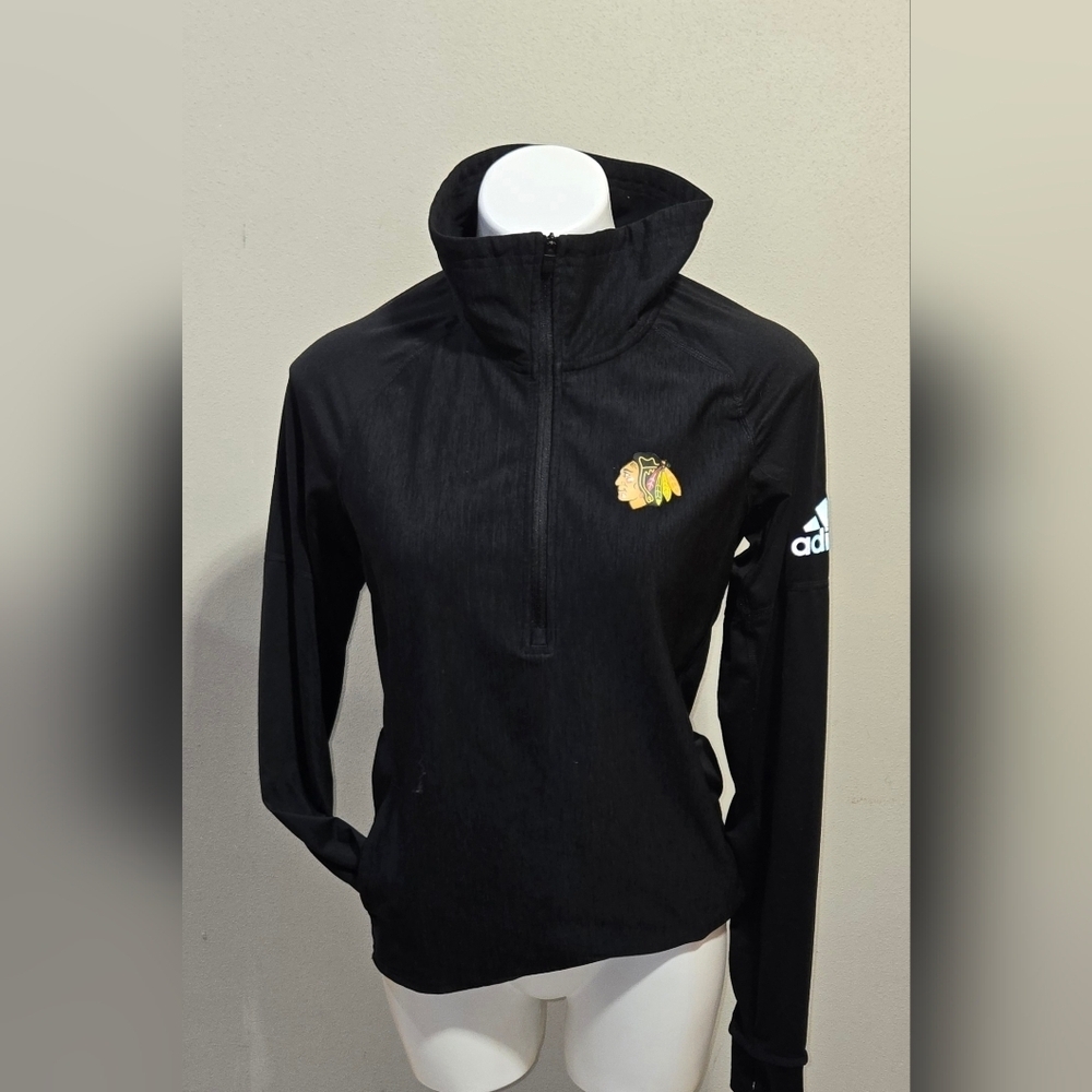 Adidas Women's Medium Climalite 1/4 Zip Pullover Black NHL Blackhawks